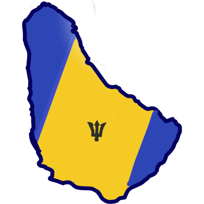 a blobby blue and yellow island with a black trident shape